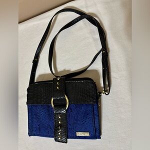 Pouchee black faux crocodile and fabric crossbody Bag